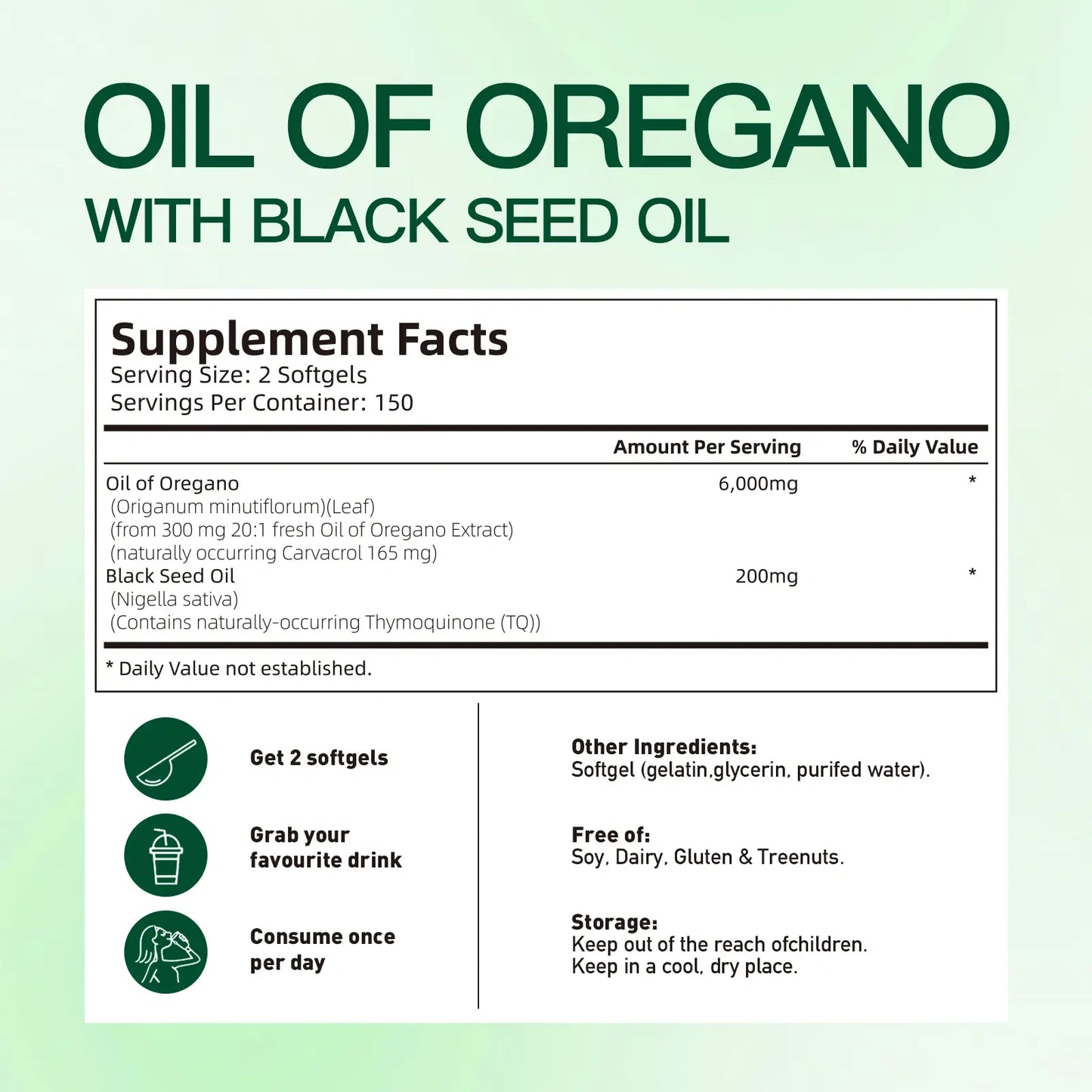 VivoNu Oil of Oregano with Black Seed Oil 300 Capsules