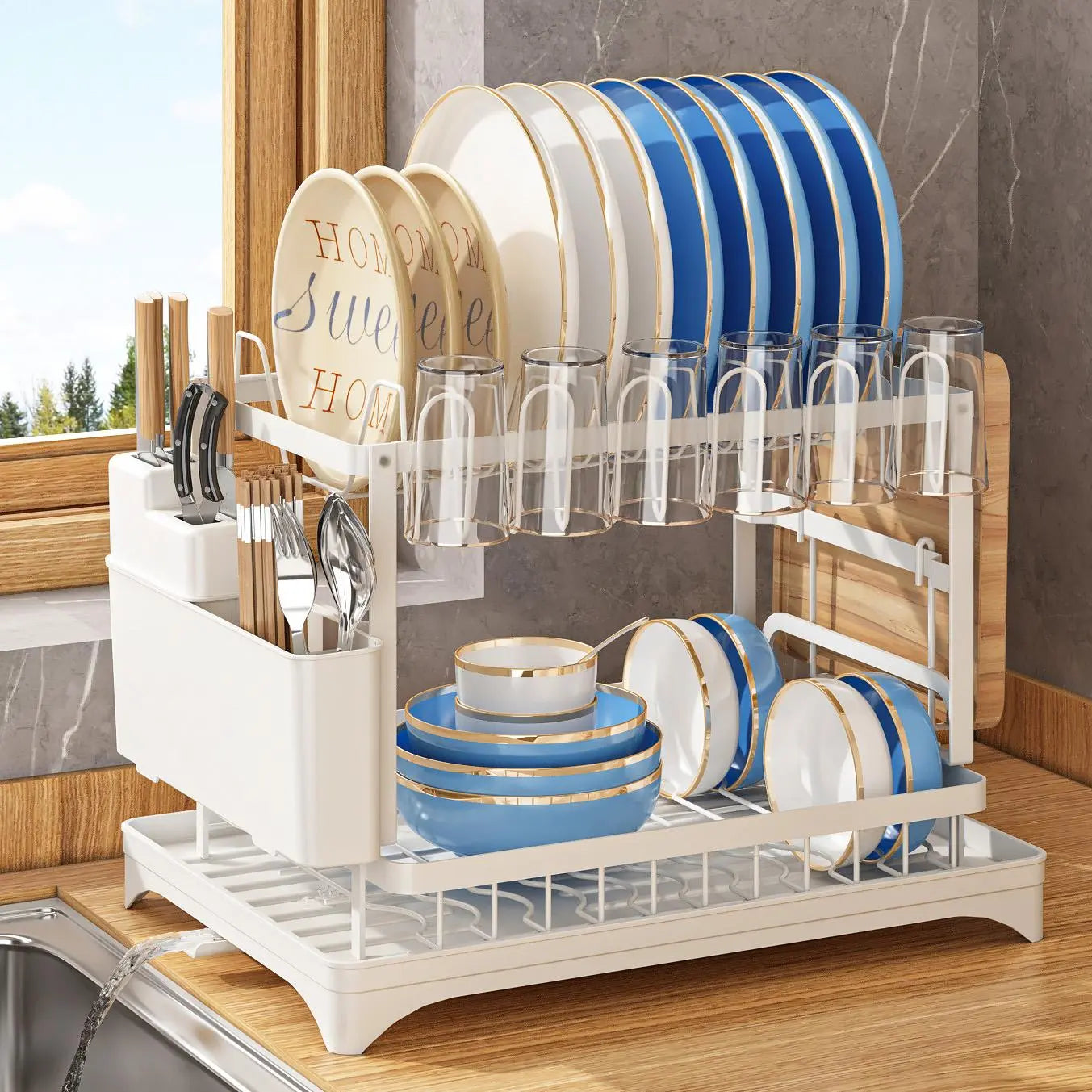 Space-Saving Foldable Stainless Steel Dish Drying Rack with Drainboard