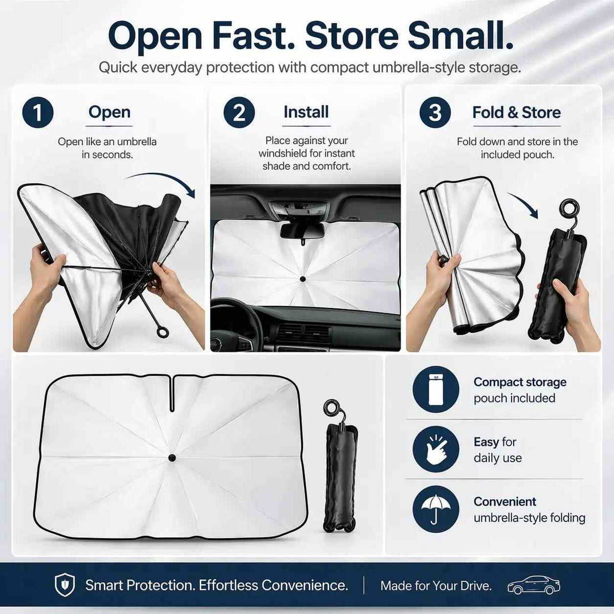 FlexShield Portable Car Windshield Sun Umbrella