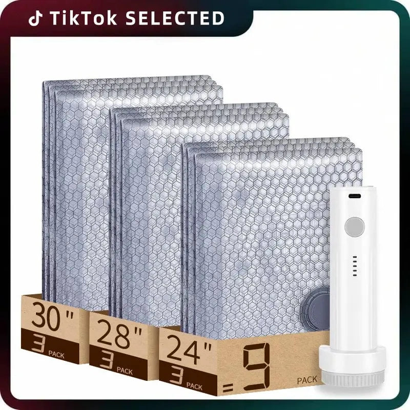 Cordless Travel Vacuum Bag Set Vacuum Bags for Travel with Rechargeable air Pum