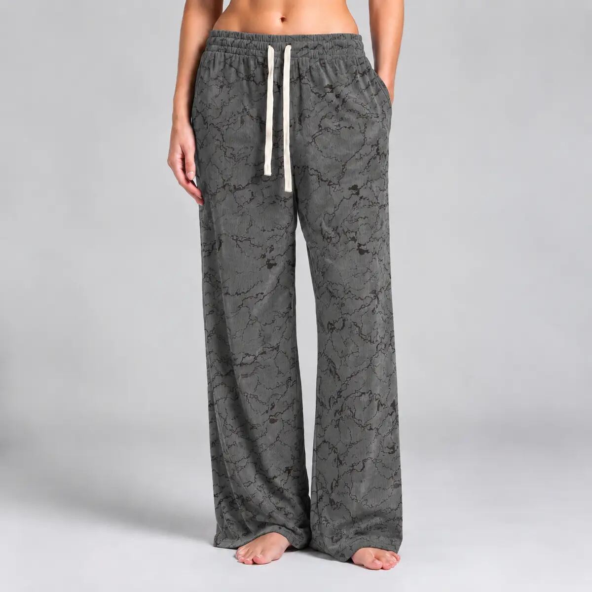 Marble Print Wide-Leg Corduroy Sweatpants