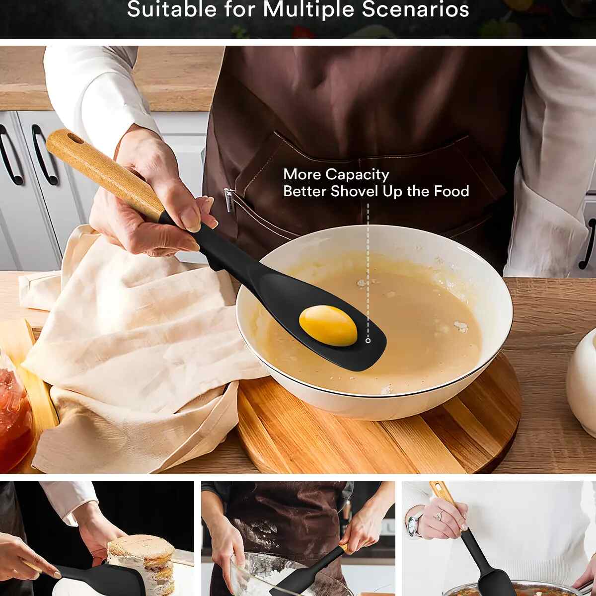 Wooden Handle Silicone Spatula Spoon Set