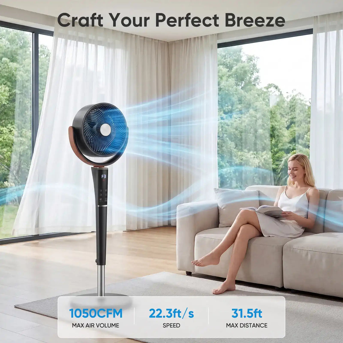 1050CFM High-Airflow Smart DC Pedestal Fan & Air Circulator