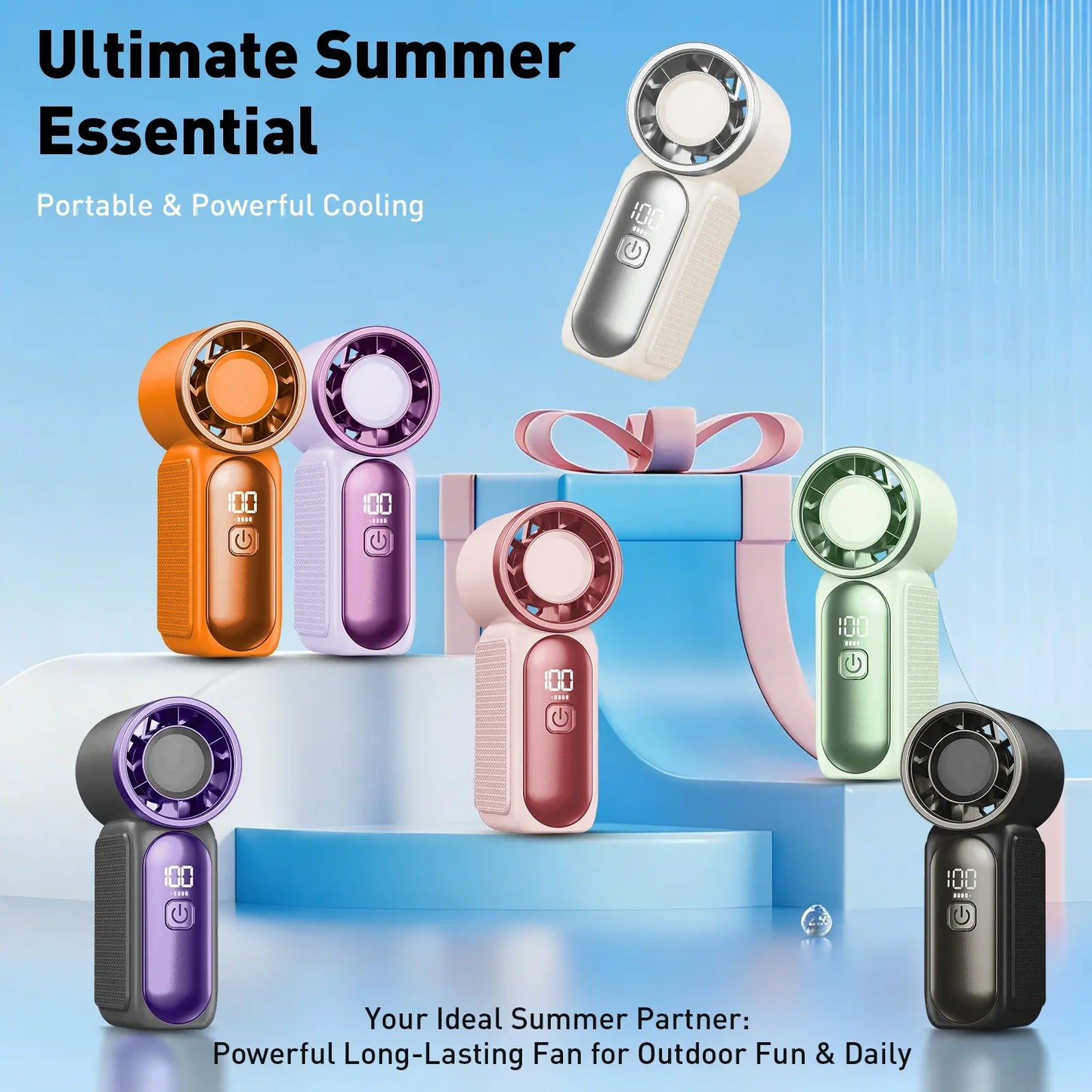 Mini Handheld Fan with LED Display – 6-Speed Turbo Pocket size Fan for Women