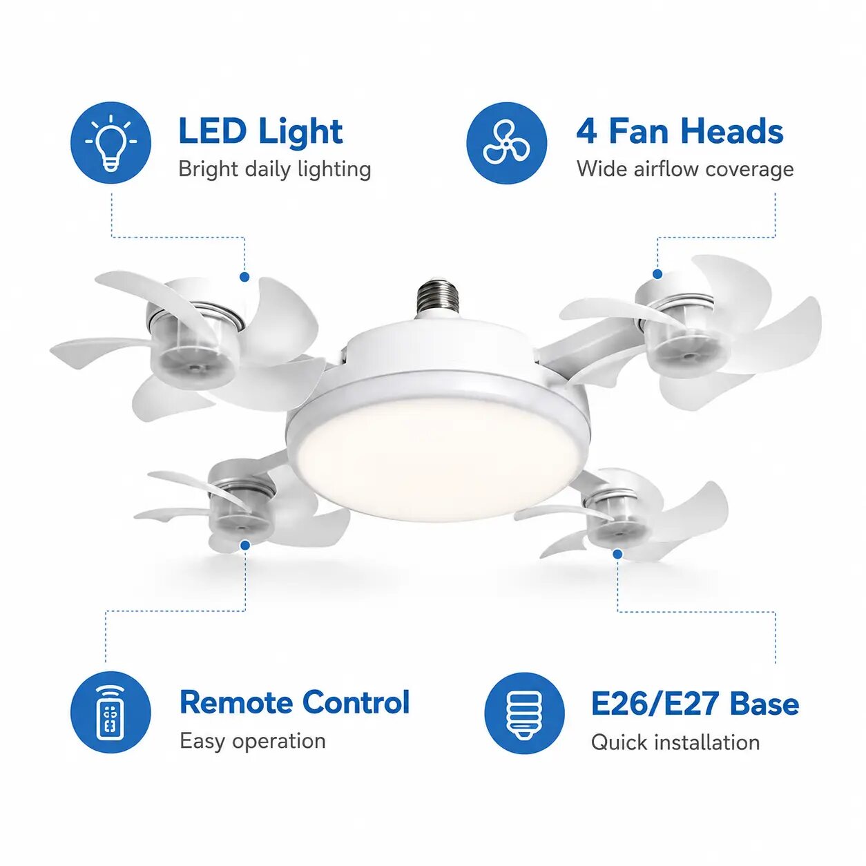 Dimmable Ceiling Fan Light with Extension Rod