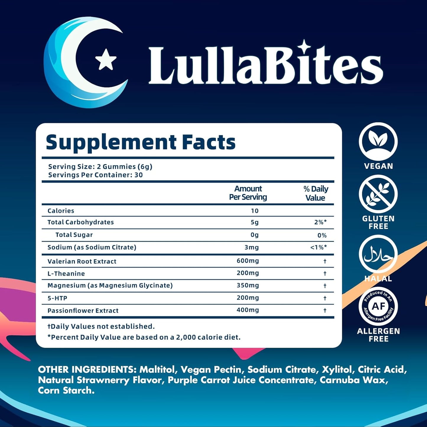 Natural Sleep Gummies - 30 Servings -Sweet Strawberry Stars (Melatonin Free)