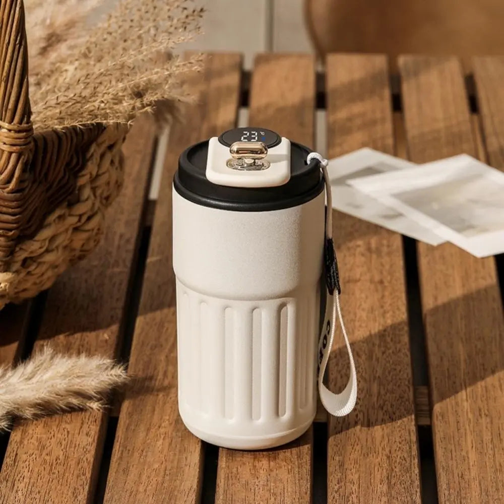 Temperature Display Travel Mug with Carry Loop — Black