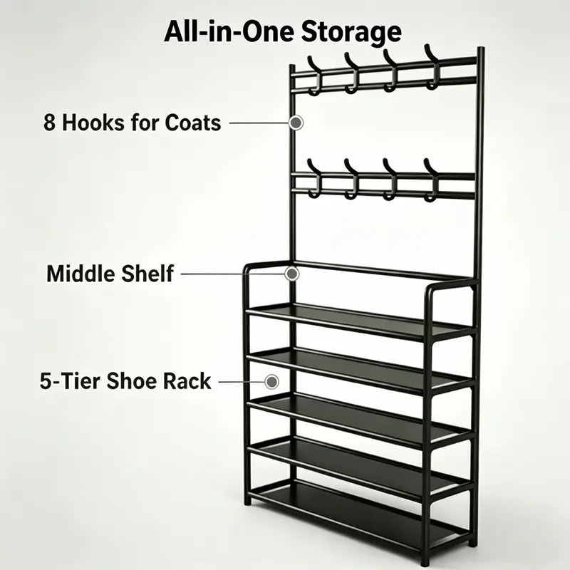 3-in-1 Entryway Organizer with 5 Shelves & 8 Hooks - original product photo 4