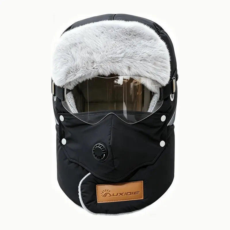 Fleece-Lined Winter Hat with Face Cover and Goggles - source design and use details