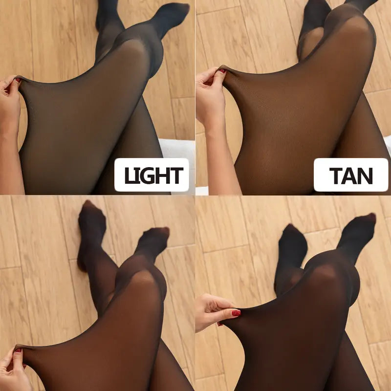 Fleece-Lined Sheer-Look Tights — One-Seam Design - original gallery 3