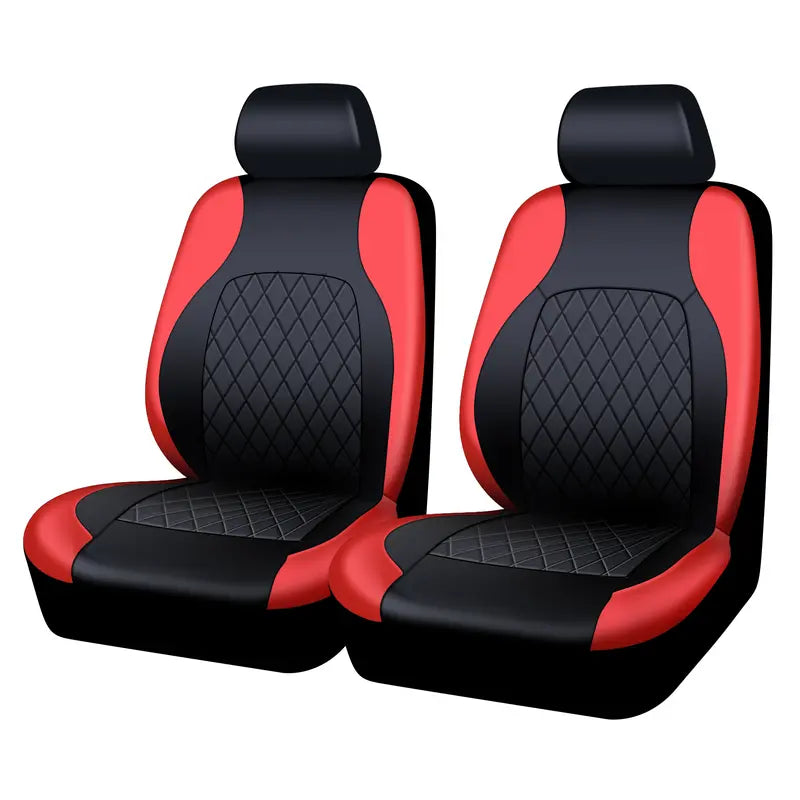 AUTOYOUTH PU Leather Front Seat Covers — 2 Covers — Red - Front