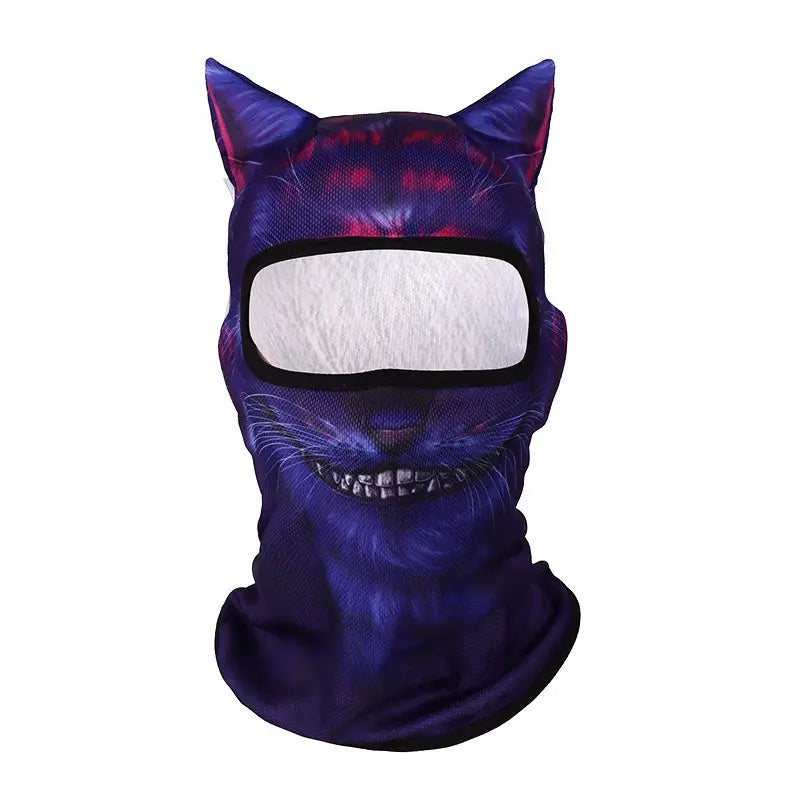 Animal-Print Balaclava with Shaped Ears - Purple Cat