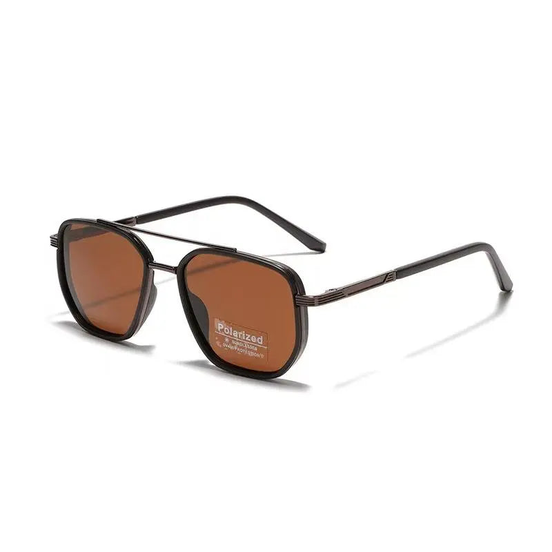 Geometric Double-Bridge Sunglasses - Coffee Brown