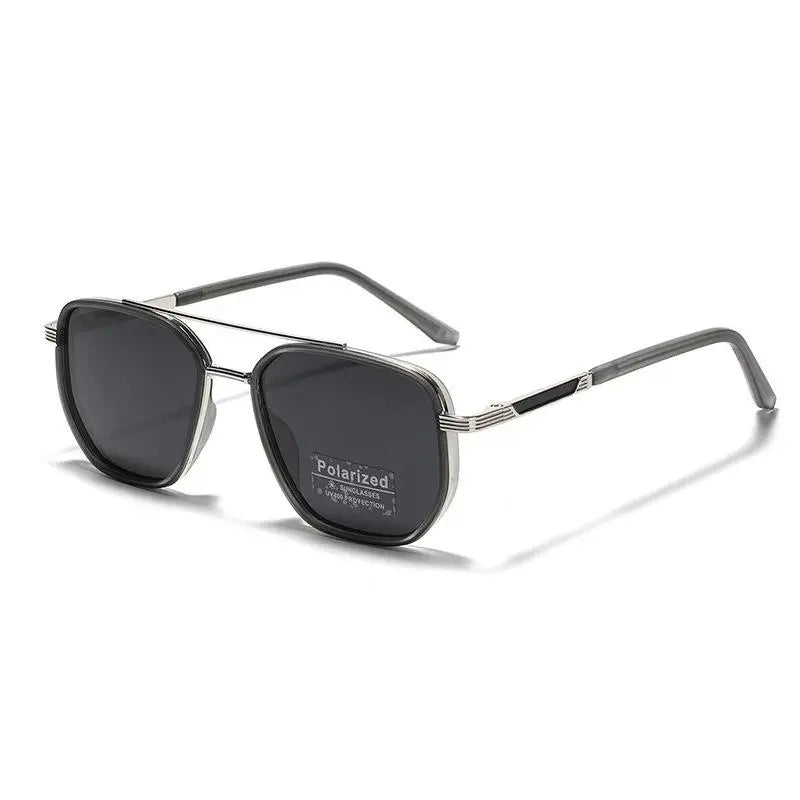Geometric Double-Bridge Sunglasses - Black Sliver