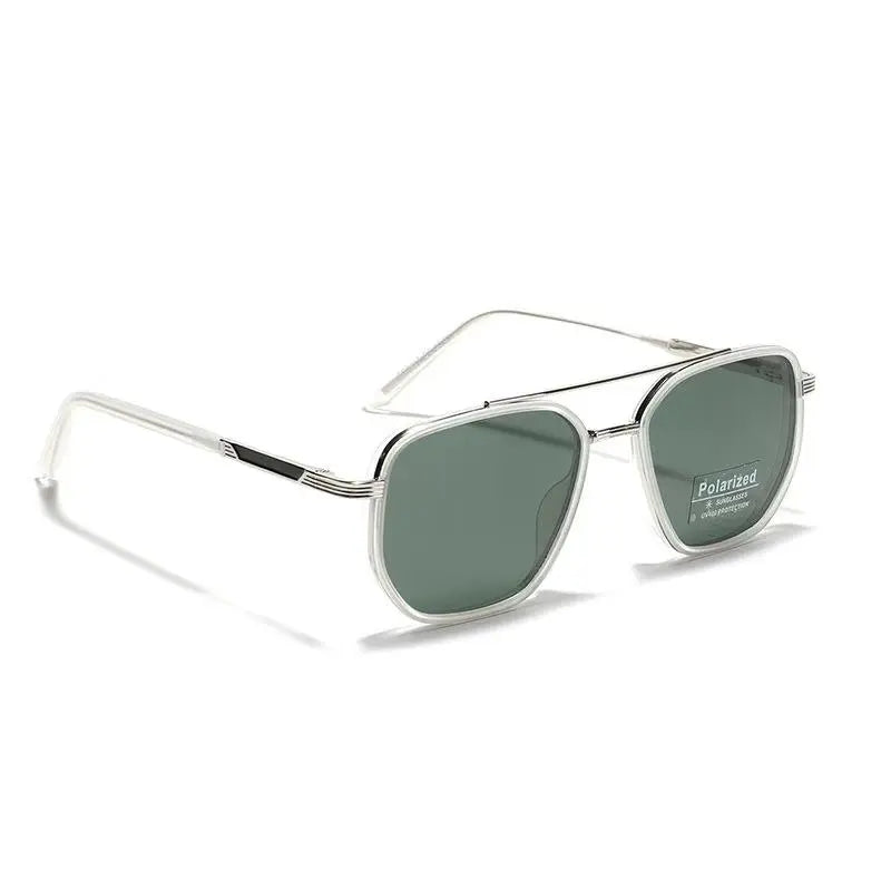 Geometric Double-Bridge Sunglasses - Blackish Green