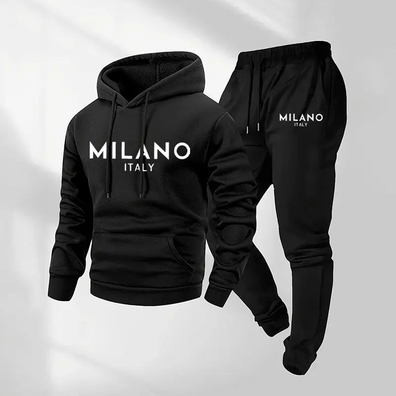 Milano Print Hoodie & Drawstring Pants Set - Black original variant photo