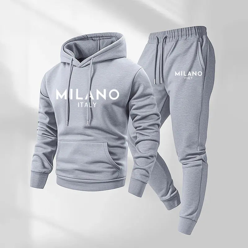 Milano Print Hoodie & Drawstring Pants Set - LightGray original variant photo