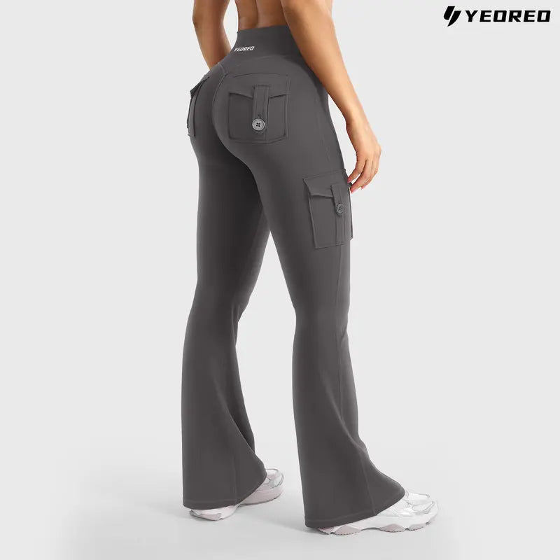 High-Waisted Cargo-Pocket Flare Leggings - Dark Grey original variant photo