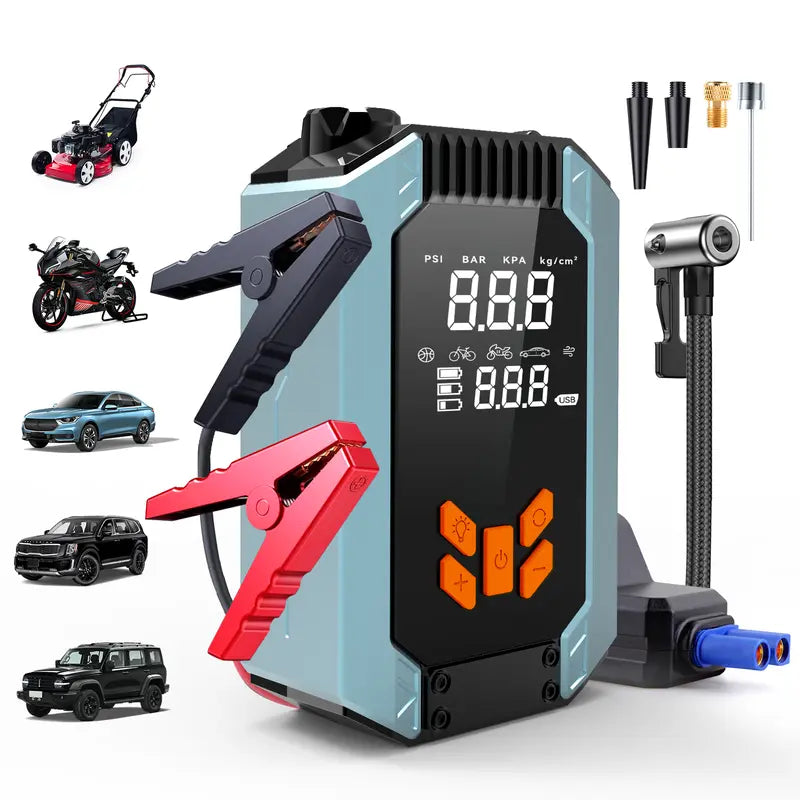 12V Car Jump Starter with Air Compressor and LCD Display
