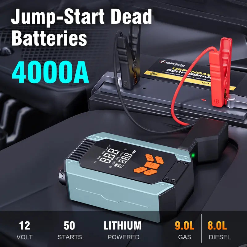 12V Car Jump Starter with Air Compressor and LCD Display