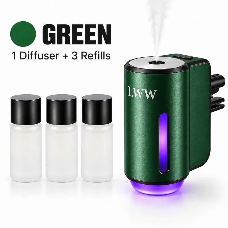 LWW Rechargeable Car Diffuser with 3 Fragrance Refills — GREEN