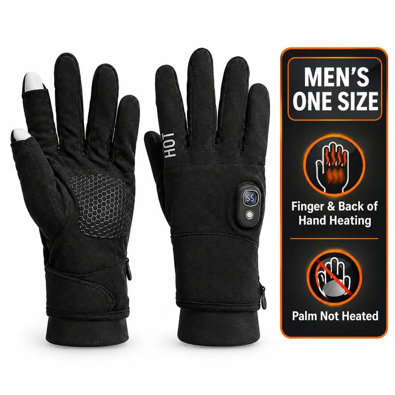 Black Rechargeable Full-Finger Heated Gloves - Black-One Size