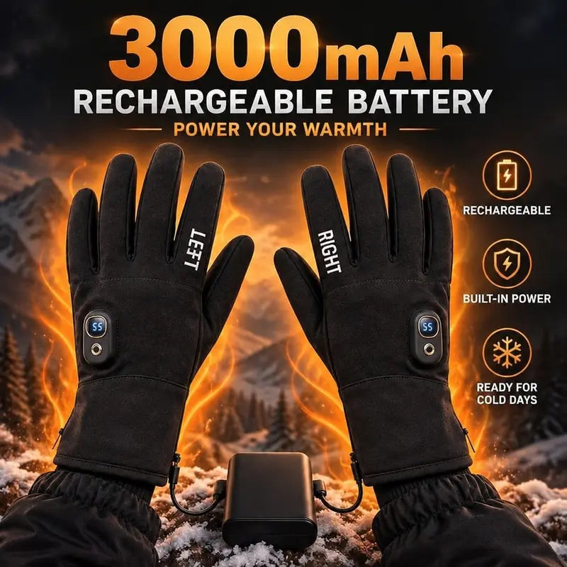 Black Rechargeable Full-Finger Heated Gloves - source design and use details