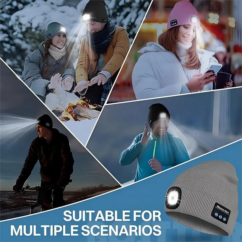 Bluetooth Beanie with Removable LED Light - source design and use details
