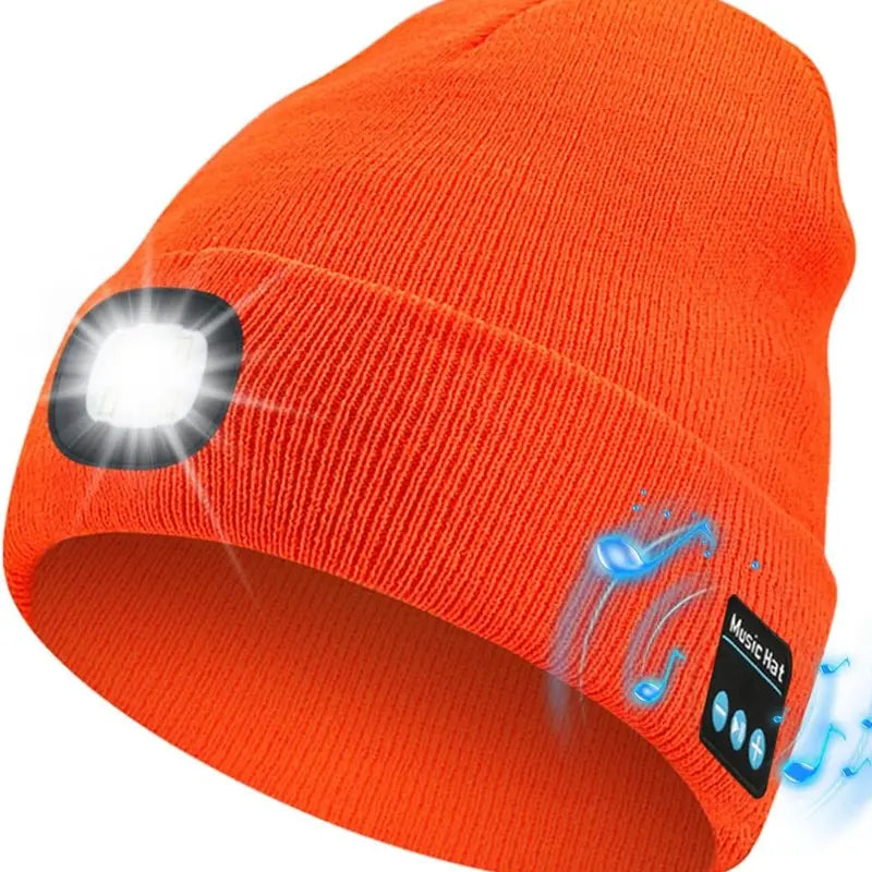 Bluetooth Beanie with Removable LED Light - orange