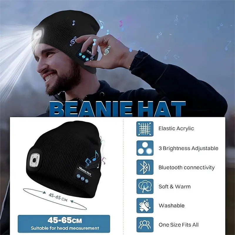 Bluetooth Beanie with Removable LED Light - source design and use details