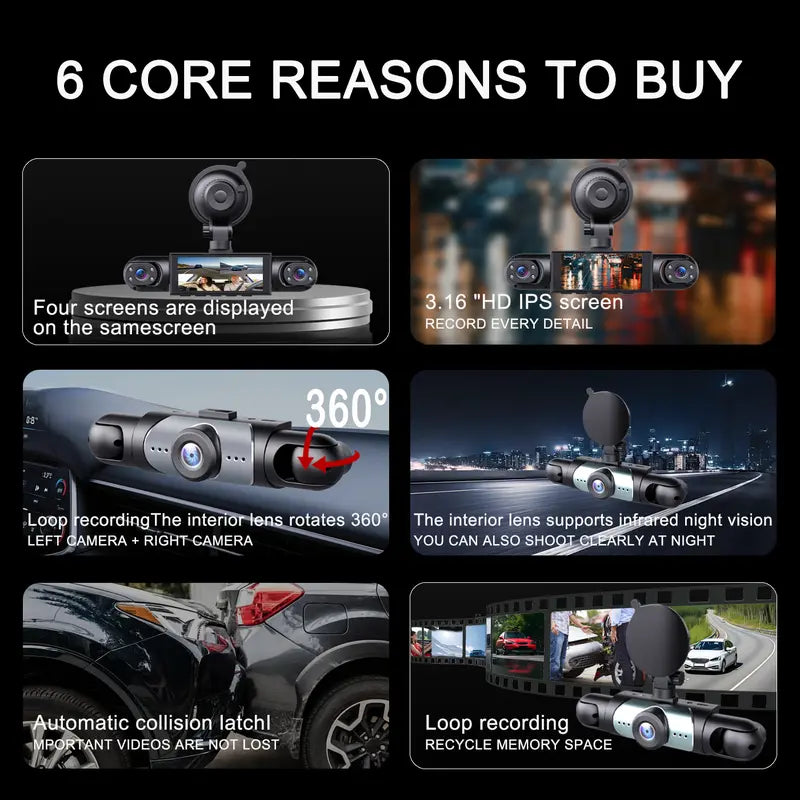 BCUOZ Four-Channel Dash Camera with 64GB Memory Card