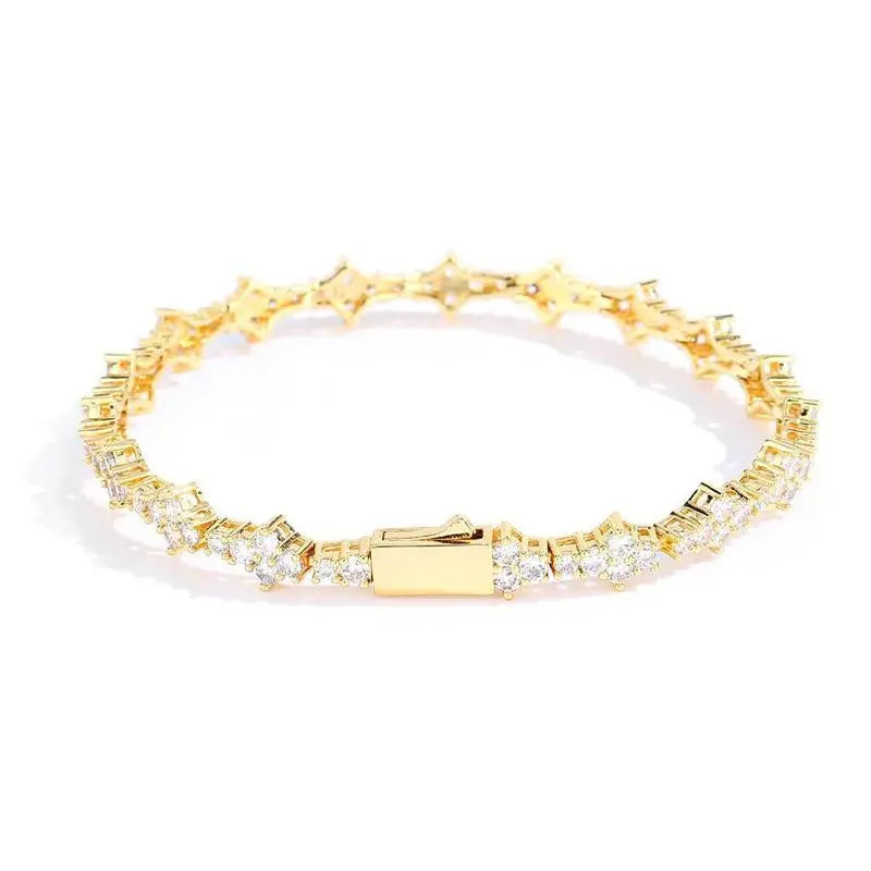 Tennis-Style Bracelet with Clear Stones - Golden