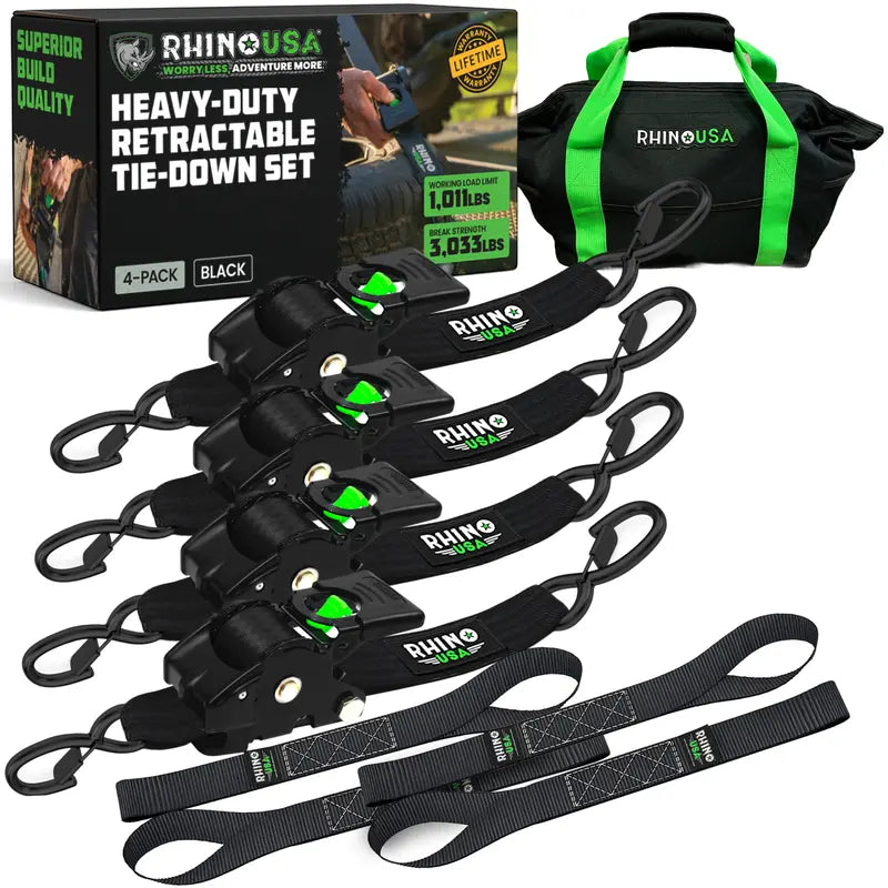 Rhino USA Black Retractable Ratchet Strap — 1 Strap