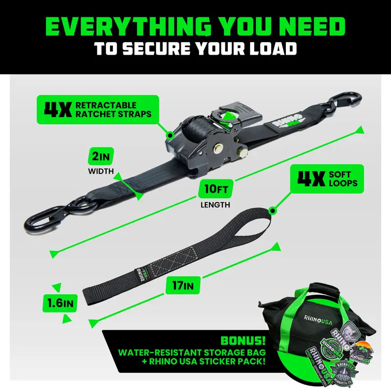 Rhino USA Black Retractable Ratchet Strap — 1 Strap