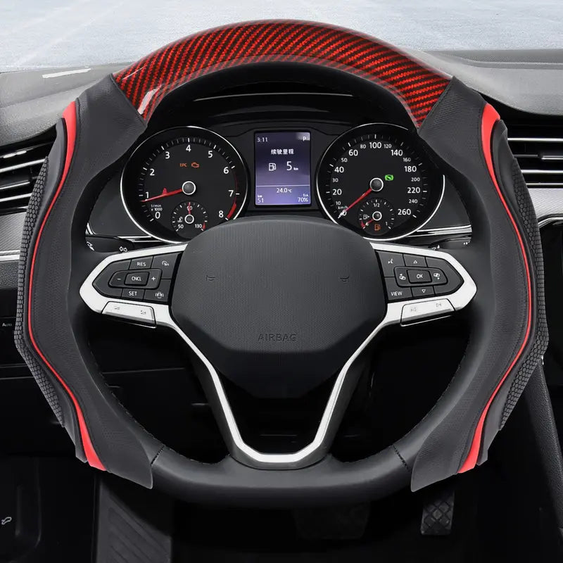 Black Carbon-Fiber-Texture Silicone Steering Wheel Cover