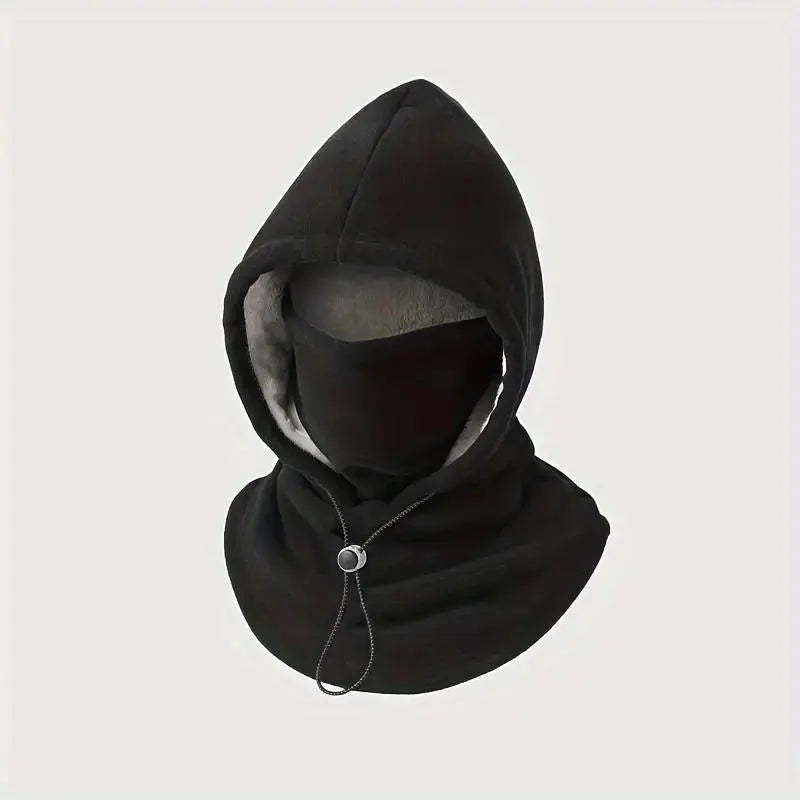 Black Fleece-Lined Hooded Face Cover - Plush and thickened-Black