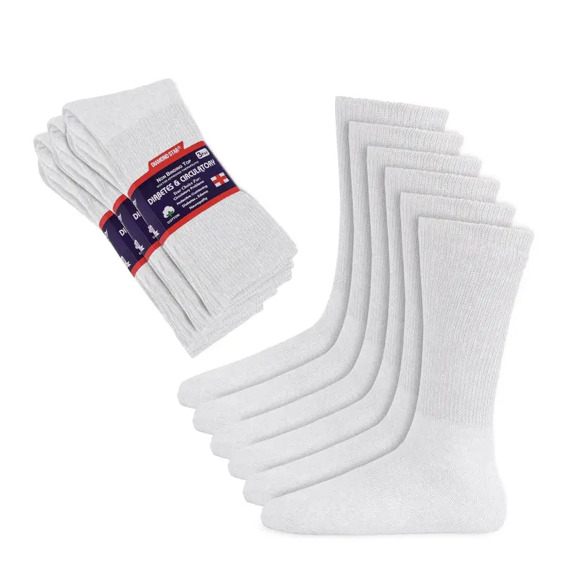 DIAMOND STAR Loose-Fit Crew Socks — Three Pairs - White