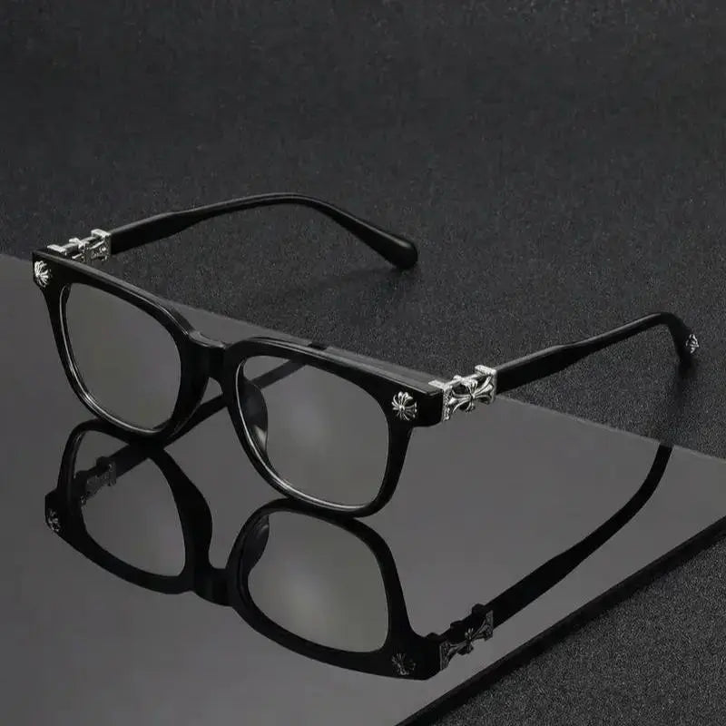 Decorative Square Frame Screen Glasses - Black Silver