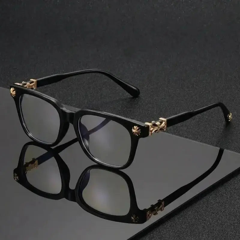 Decorative Square Frame Screen Glasses - Black Gold