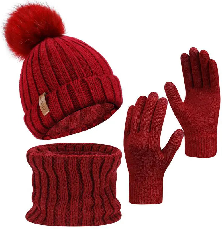 Pom Pom Hat Neck Warmer and Glove Kit — 1