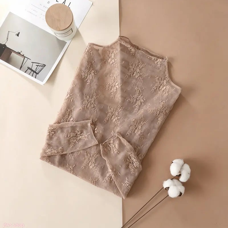 Floral Lace Mesh Long-Sleeve Layering Tops — 2-Pack - original product photo 9