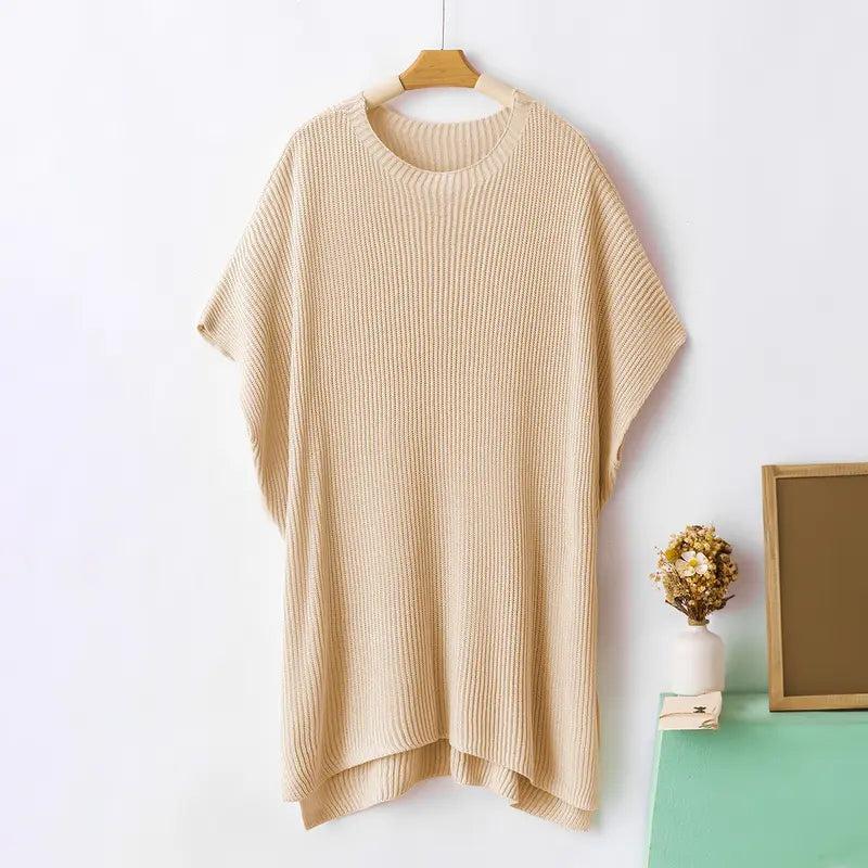 Oversized Short-Sleeve Knit Top with Split Hem - original gallery 6