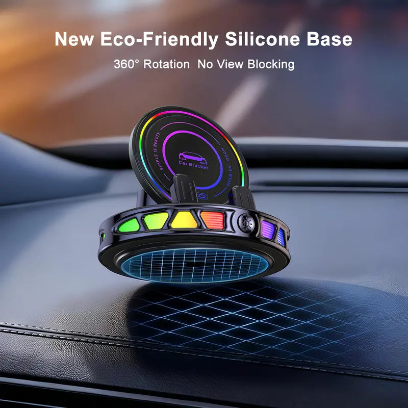 360° Rotating Wireless Charging Car Phone Holder with RGB Lights