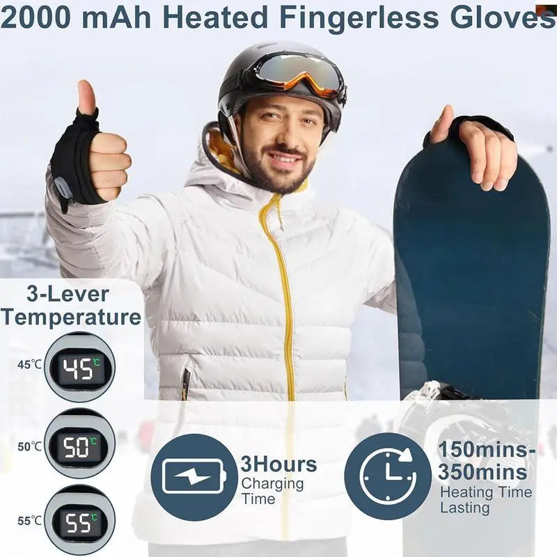 Rechargeable Fingerless Heated Gloves — One Pair - source design and use details