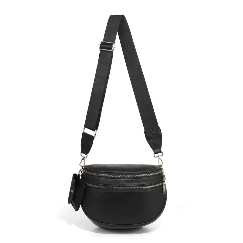 Adjustable Crossbody Bag in Black, Brown or Striped Pink - pure black