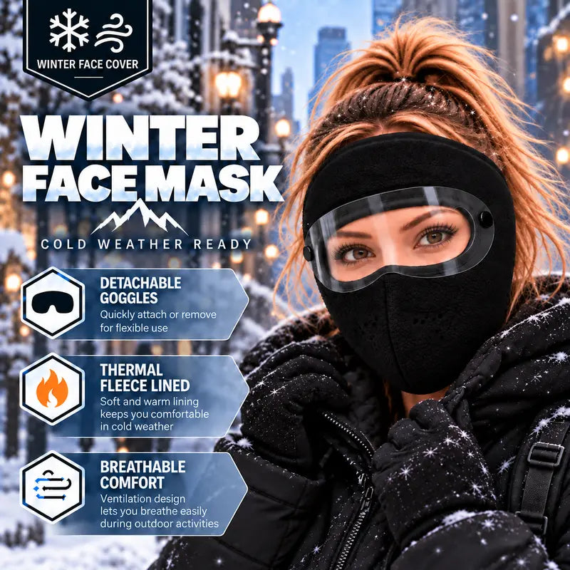 Black Fleece Face Cover and Detachable Goggles - source design and use details
