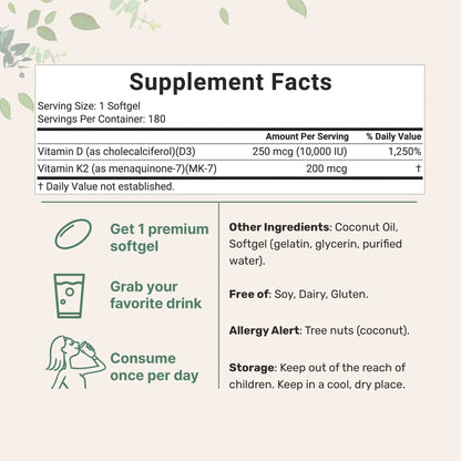 Maximize Calcium Absorption with Premium Vitamin D3 + K2 Softgels