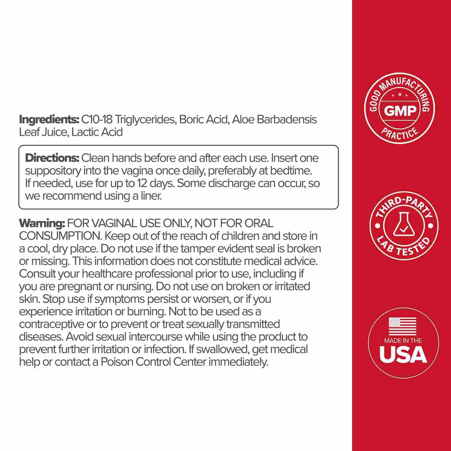 Fast Relief & 24-Hour Odor Control Boric Acid Vaginal Suppositories