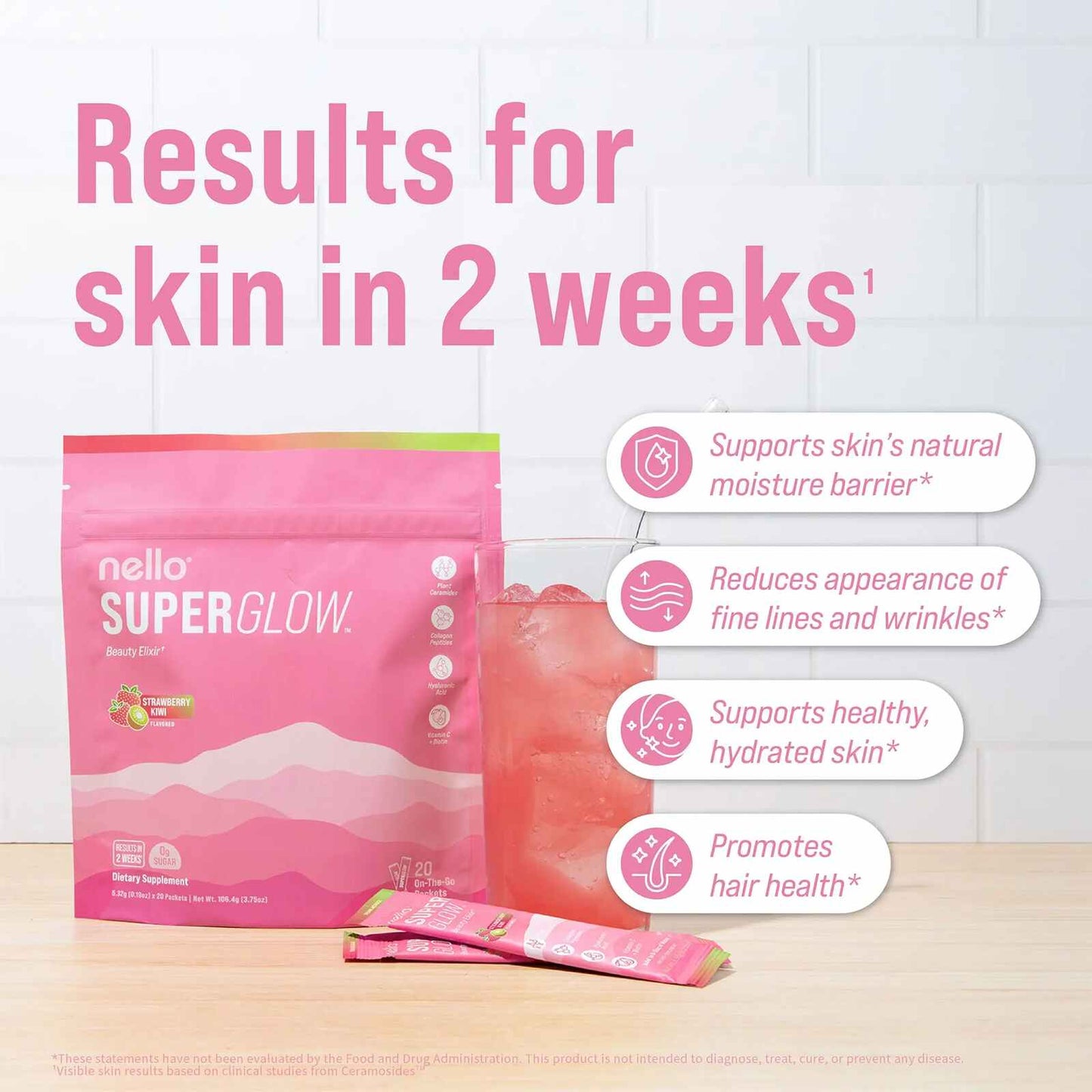 Superglow Skin & Hair Drink Mix – Collagen, Biotin & Ceramosides Powder Packets