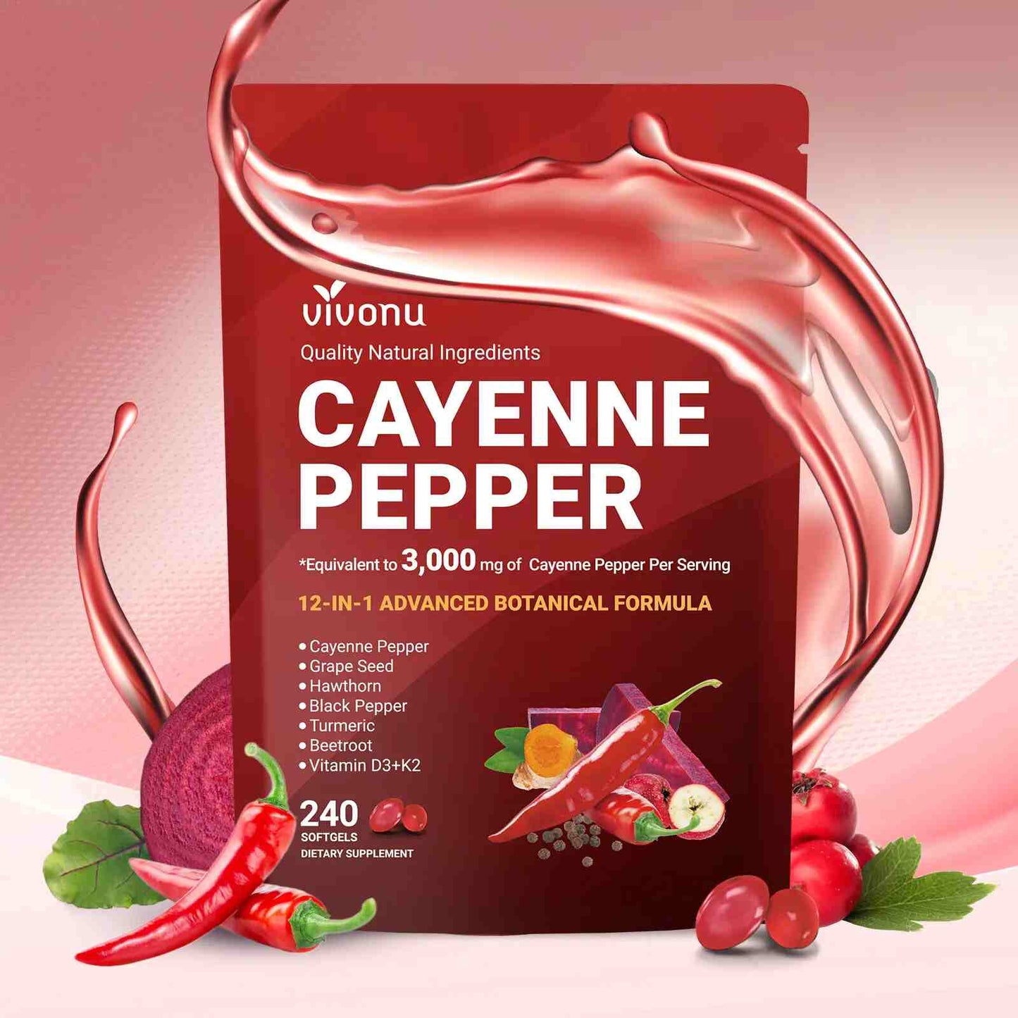 Cayenne Pepper Softgels for Leg Vein, Heart & Circulation Health